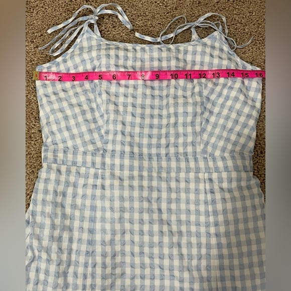 Madewell Tie-Strap Baby Doll Blue & White Sheer Gingham Mini Dress - Picture 8 of 12